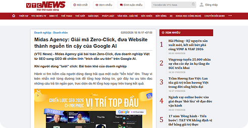 báo VTC News nói về Midas Agency