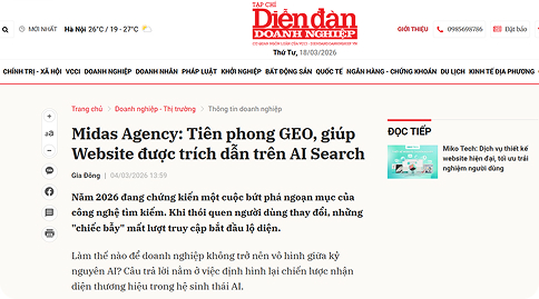 báo Diễn Đàn Doanh Nghiệp nói về Midas Agency
