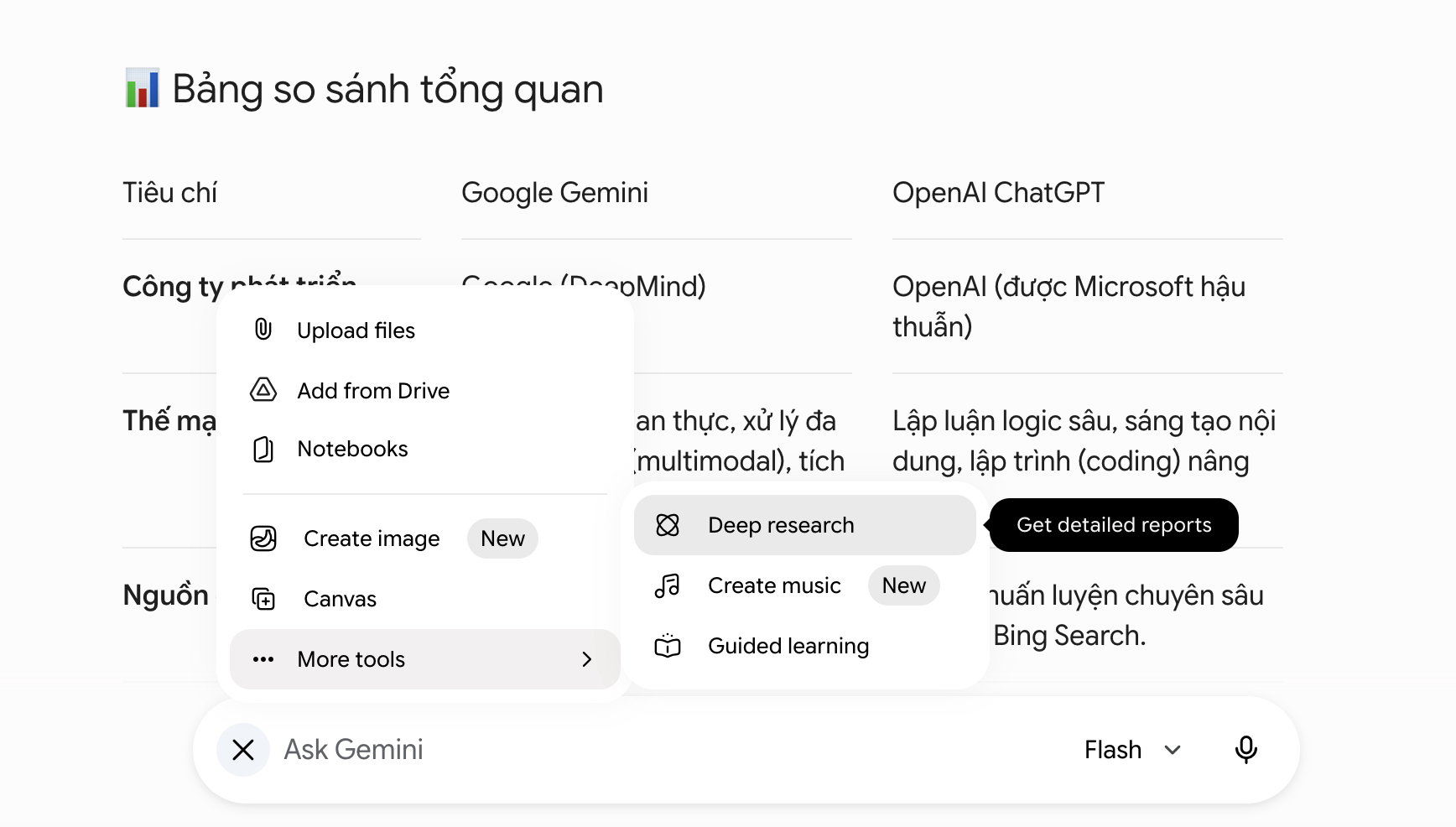 Deep Research được tích hợp trong gói trả phí/ hoặc email công ty.