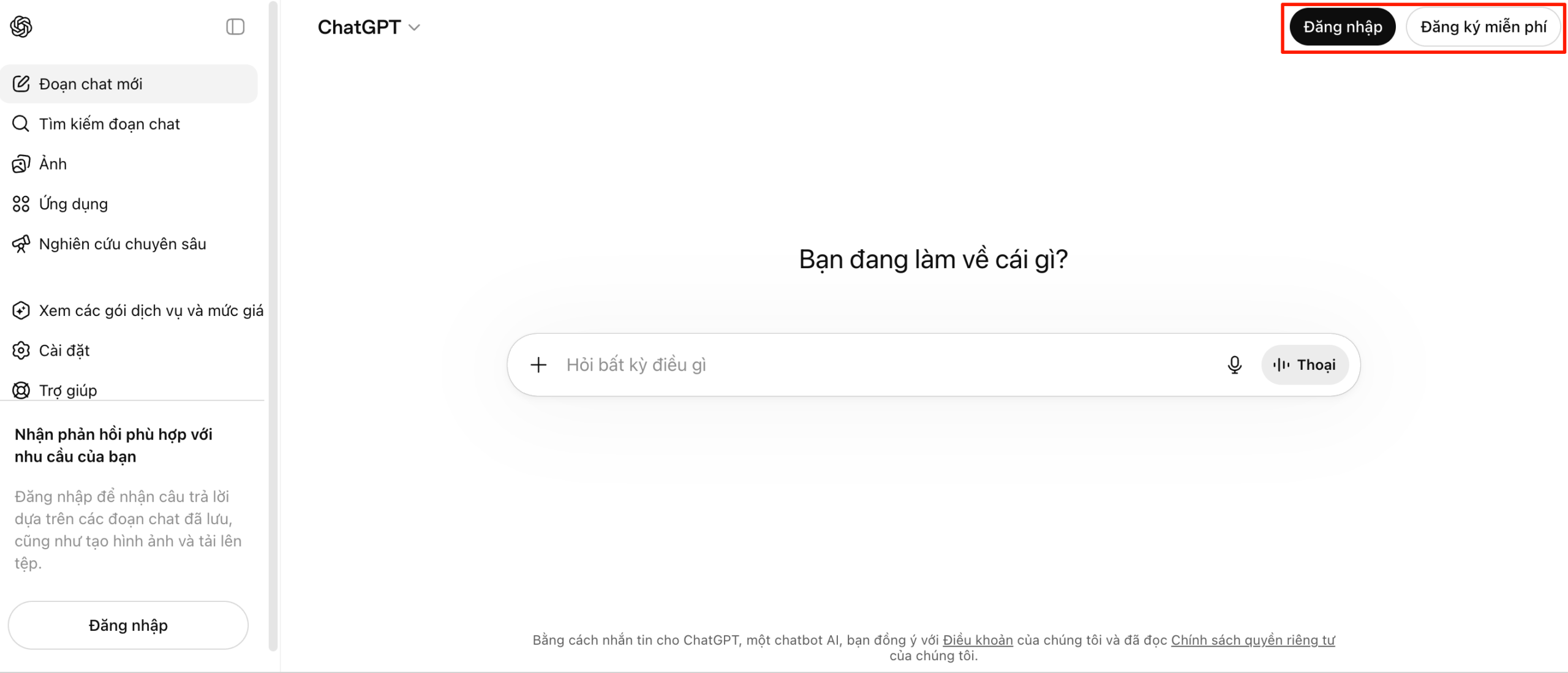 Đăng nhập chatgpt.com và chọn đăng ký hoặc đăng nhập bằng email