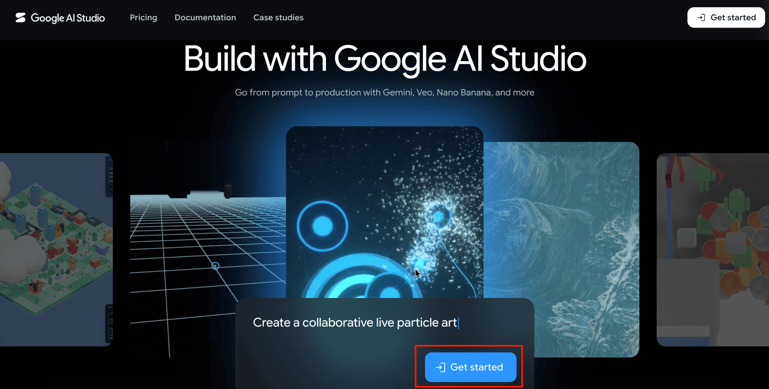 bước 1: đăng nhập vào ai studio chọn get started