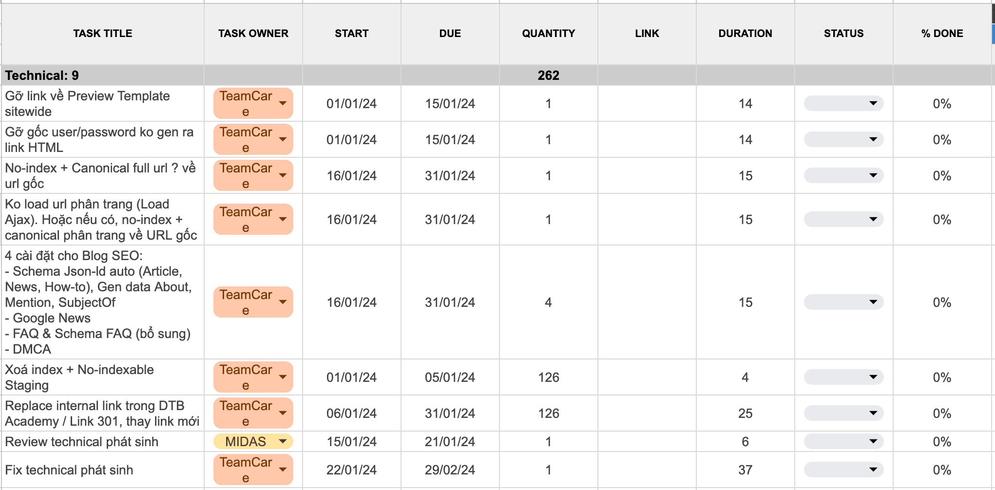 Template Action Plan của Midas Agency