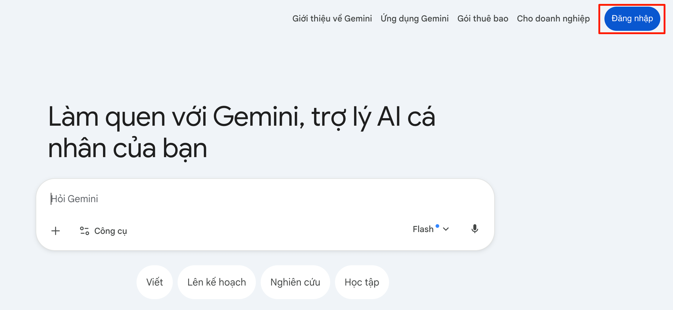 Giao diện đăng nhập Google Gemini trên trình duyệt