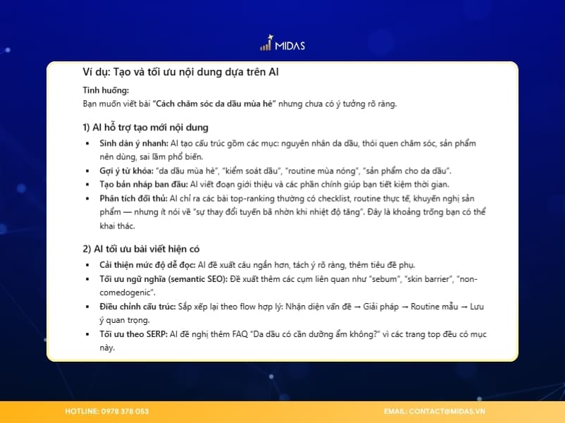 Ví dụ tạo và tối ưu nội dung dựa trên AI