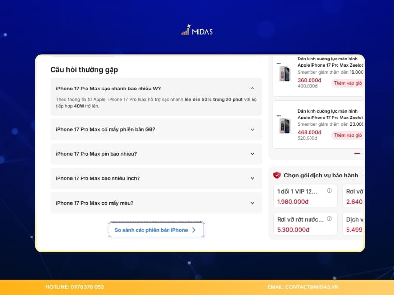 Có FAQ hỗ trợ SEO và giải đáp thắc mắc về iPhone 17 Pro Max