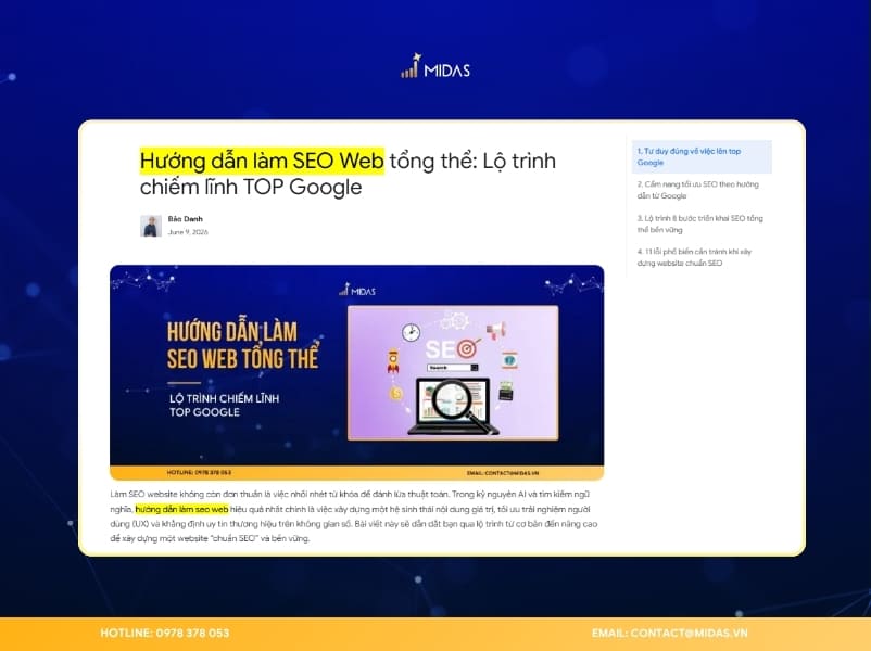 Từ khóa “hướng dẫn làm SEO web” được xuất hiện tại Title