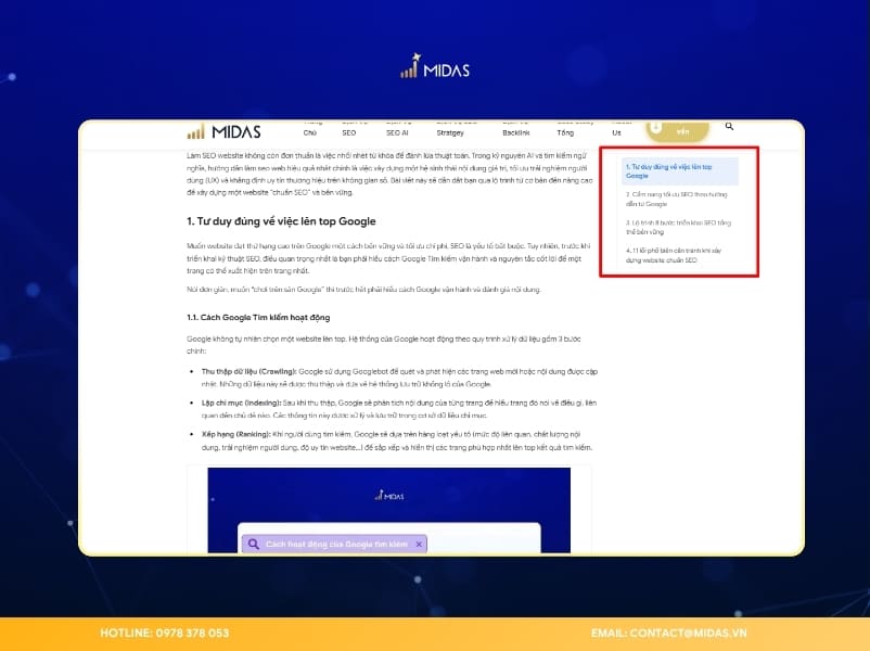 Hệ thống heading bài hướng dẫn làm SEO web được xây dựng logic 