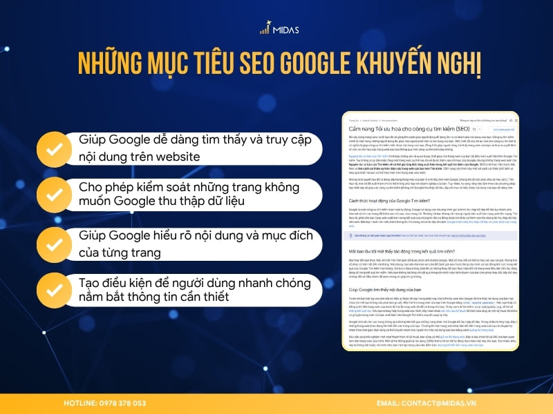 Những mục tiêu SEO Google khuyến nghị