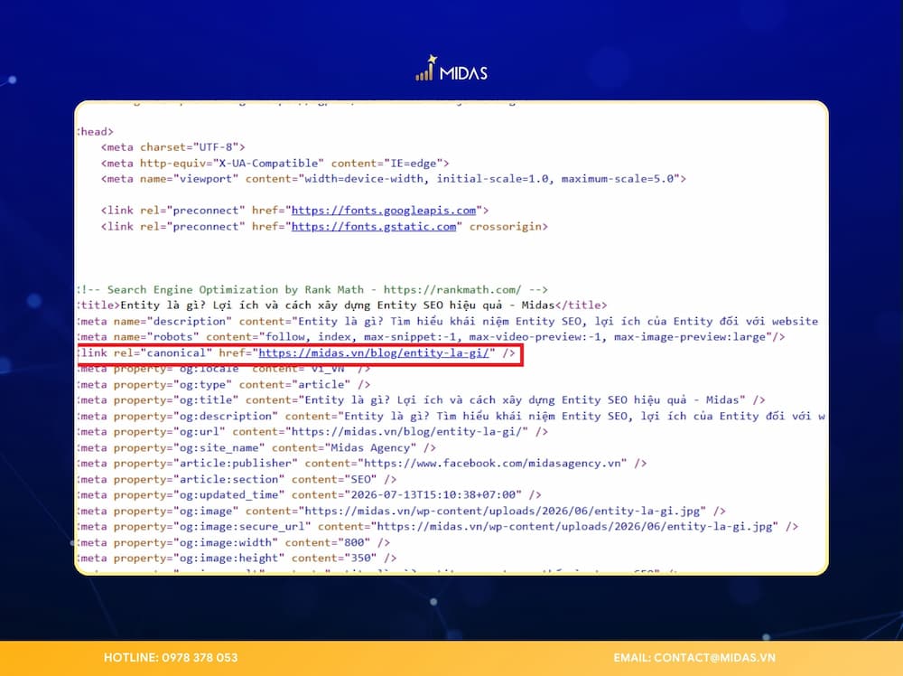Canonical URL là một đoạn khai báo trong mã HTML