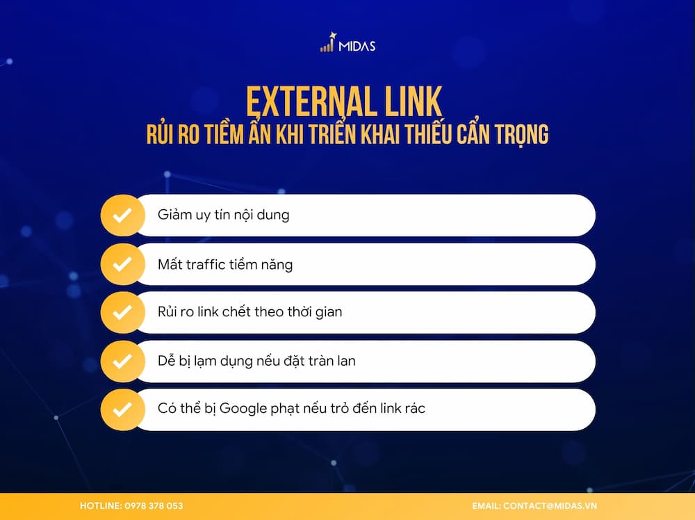 External link cũng tiềm ẩn một số rủi ro nếu triển khai thiếu cẩn trọng
