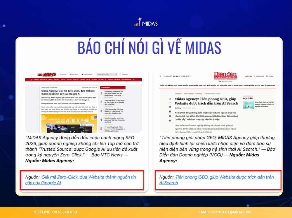 Midas sử dụng link external là các nguồn báo doanh nghiệp uy tín 