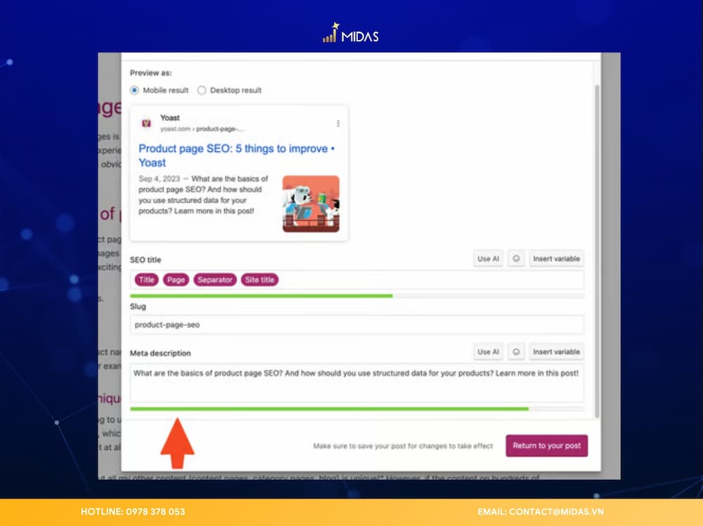 Yoast SEO là công cụ hỗ trợ bạn kiểm soát chất lượng của meta description (Nguồn: yoastseo)