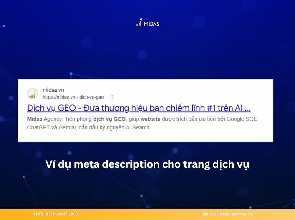 Meta description cho trang dịch vụ do Midas Agency thực hiện