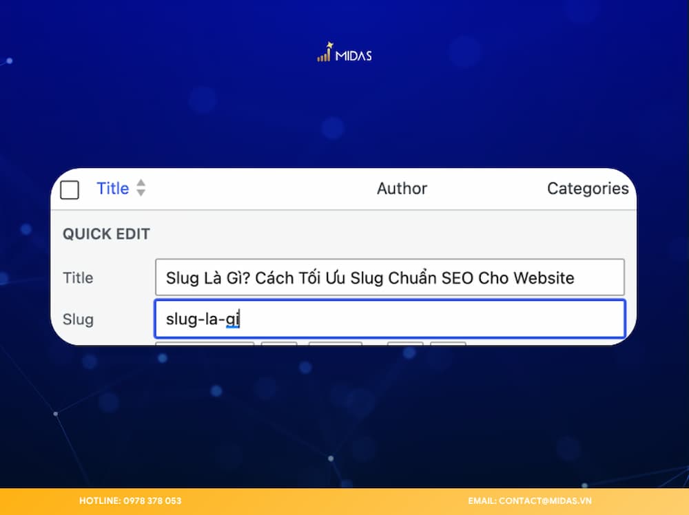 Chỉnh sửa slug cho bài viết thay vì để mặc định.