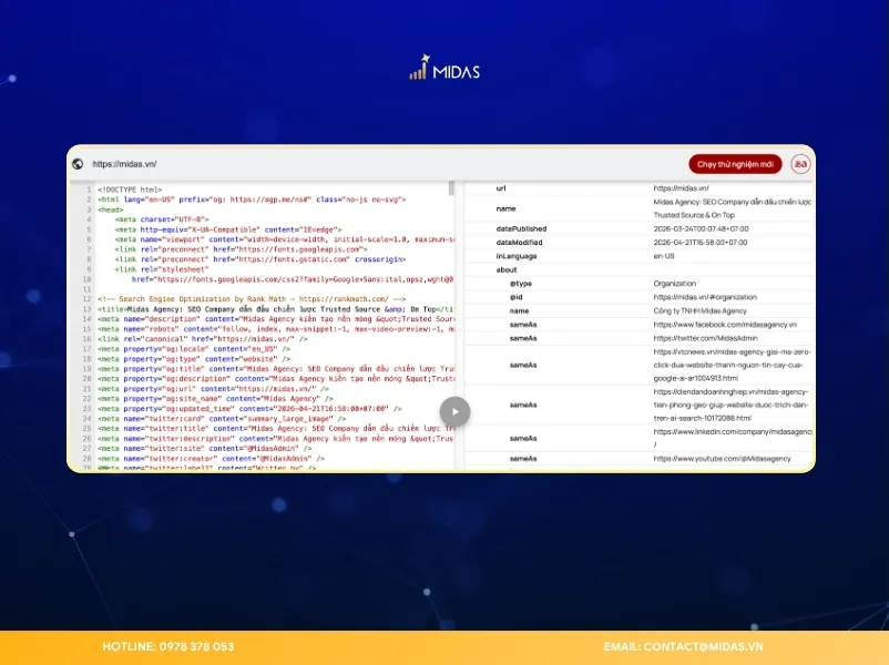 Organization Schema cung cấp các thông tin về Midas