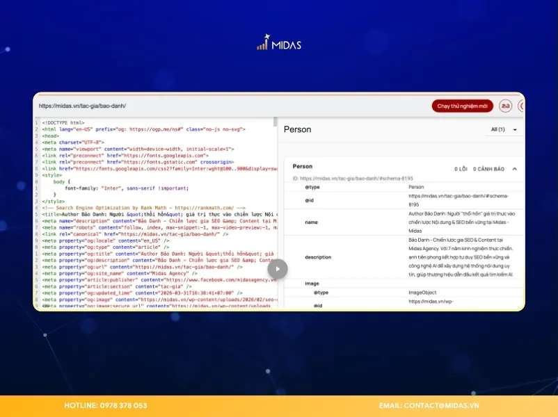 Dễ dàng nắm bắt các thông tin về tác giả nội dung trên Midas