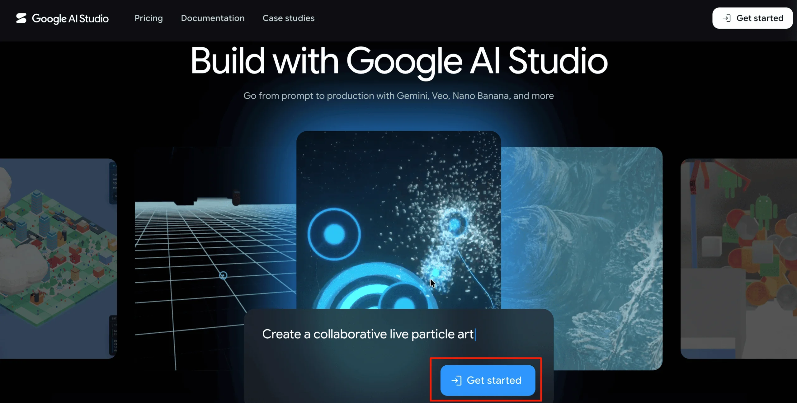bước 1: đăng nhập vào ai studio chọn get started