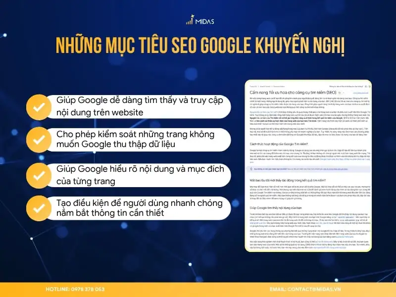 Những mục tiêu SEO Google khuyến nghị