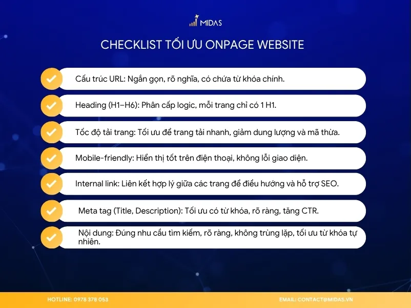 Checklist tối ưu onpage website